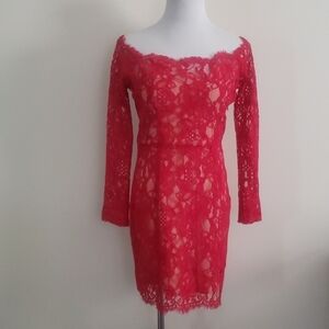 Tobi Red lace off the shoulder mini dress Medium